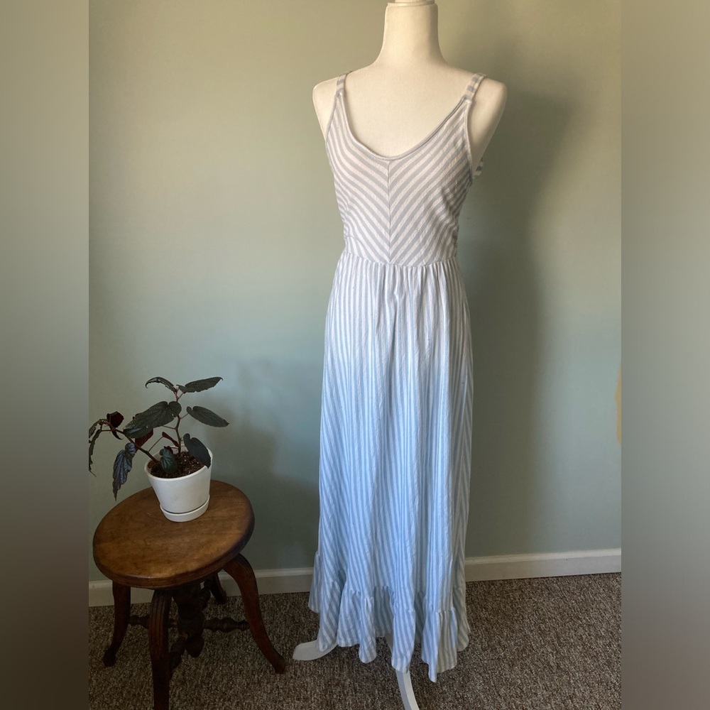 Caution to the wind Striped Blue and White Maxi Dress Medium